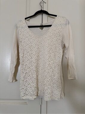 Merona Cream Floral Lace V-Neck Long Sleeve Top